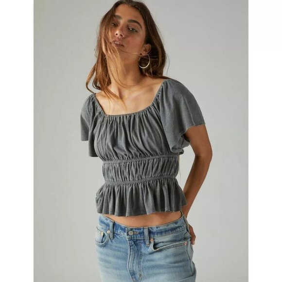 LUCKY BRAND Lace-Up Back Knit Peplum Top Sz XL - Picture 2 of 9